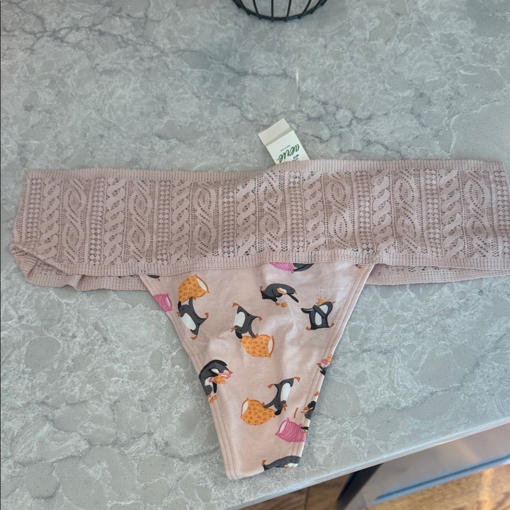 AERIE pink penguin thong panty